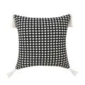 Black and white grid throw pillow with four corner tassels, Nordic style square cushion cover. - 45x45cm (Without Core) / Black and White Plaid