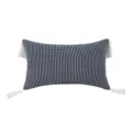 Housse de coussin lombaire jacquard marocaine bleu marine avec de beaux pompons blancs - PE21040E-2 (Rayure Bleu Foncé)