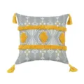 Γκρι και κίτρινο γεωμετρικό μαξιλάρι καναπέ με φούντες, έθνικ διακοσμητικό μαξιλάρι. - 45x45cm (Xoris Pyras) / PE21160E-1