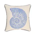 Blue seashell print linen throw pillow decorative cushion for home sofa living room decor. - Nautilus Embroidery