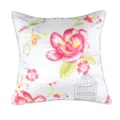 Nordic style embroidered throw pillow cover with floral and bird pattern, white satin. - Floral and Bird Embroidery