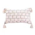 Beige rectangular tufted throw pillow cover with white geometric block pattern and tassels. - 30*50cm (Without Core) / PE20073E-1(C1)
