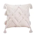 Beige tufted throw pillow cover with geometric pattern and cute tassels for home decor. - PE20037E-1(O7)