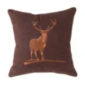 Brown decorative throw pillow cover with elegant embroidered deer design for home sofa bed. - Deer Pattern Embroidery