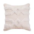 Beige canvas throw pillow cover with white tufted geometric fringe texture for home decor - PE20338E-1(K3)
