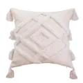 Beige geometric tufted throw pillow cover with stylish decorative tassels for home - PE20038E-1(O7)