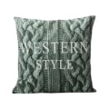 Gedruckter quadratischer Kissenbezug mit Strickmuster und Western Style Schriftzug fuer Sofa - PE7437P-1