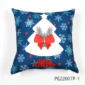Funda de cojín navideña decorativa con elegante diseño de copo de nieve azul y árbol. - PE22007P-1