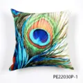 Funda de cojín con estampado de pluma de pavo real funda cuadrada para sofá decoración - PE22030P-1