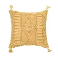 Yellow geometric macrame throw pillow cover with handmade woven tassel design for home decor. - PE23200H-1