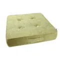Green velvet floor cushion with tufted buttons and handle, comfortable portable chair seat pad. - Green Velvet