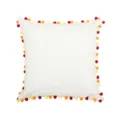 White throw pillow with colorful pom-poms, decorative plush ball cushion for sofa and bed. - 45x45cm (Without Core) / White (PE6629H-1)