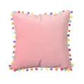 Nordic pink velvet throw pillow with colorful pom pom trim cozy decorative square cushion for sofa - 45x45cm (Without Core) / Pink (PE6628H-4)