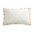 White throw pillow with colorful pom pom trim Nordic style sofa cushion soft waist pillow - 30x45cm (Without Core) / Multicolor Pom Pom White (PE7243H-5)