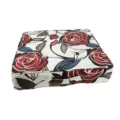 Floral Print Square Foam Seat Cushion with Portable Handle for Outdoor Picnic and Dining Use - Red White Rose