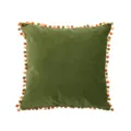 Green Velvet Pillow Cover Square Cushion Case with Pom Pom Fringe Decorative Sofa Bed 45cm - Light Blue (PE6629H-2)