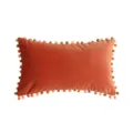 Velvet throw pillow lumbar cushion with colorful pom pom trim for sofa bed home decor - Multicolor Pom Pom (PE6629H-C3)