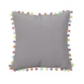 Grey velvet throw pillow with colorful pom poms, decorative cushion for sofa bed. - Gray (PE6628H-3)