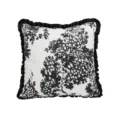 Black and white tree print square throw pillow cover with elegant black ruffle edge - 45*45cm (Without Core) / B240502-1