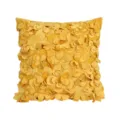 Yellow 3D floral throw pillow cover, dense handmade petal velvet cushion for sofa. - 45*45cm (Without Core) / Yellow