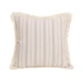 Nordic style striped pillow cover with decorative fringe edges, ideal for living room sofa. - 45*45cm (Without Core) / Beige Stripe