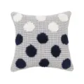 Tufted Cushion Cover Nordic Style Square Pillow Cover with Blue and White Pompoms - 45x45cm / Dark Blue & Beige