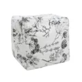 Pouf quadrato con stampa botanica in bianco e nero, poggiapiedi in tessuto per soggiorno - D240507-1