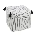 Pouf ottoman geometrico bianco e nero, cuscino da pavimento quadrato in ciniglia con nappe. - D240508-1