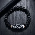 Bracelet Perle Dzi Style Tibetain Homme Mode Retro Bijoux Perles Vue Detail - Bracelet de Perles Dzi à Neuf Yeux (S0027-A) / Noir