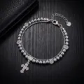 Bracelet de perles double rang avec pendentif croix pour hommes et femmes, bijoux tendance. - Bracelet de Perles Double Couche Pendentif Croix (S0029-A)