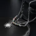 Collier pendentif soleil multicouche avec chaîne perlée vintage, accessoire de mode élégant. - Collier Dieu du Soleil Argenté