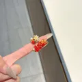 Vintage style colorful crystal insect open ring for women, trendy metal knuckle jewelry accessory - Red Ladybug White Flower Pearl Style (JZ0891C)