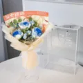 Handmade crochet flower bouquet knitted wool blue roses gift for mothers day and graduation - Gradient Blue Rose Style (With PET Box)