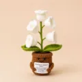 Handmade crochet lily of the valley potted plant with emotional support card for room decor. - White