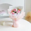 Handmade crochet rose bouquet with pink wrapping paper, perfect gift for birthday and romance. - Three Roses Bouquet