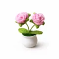 Handgefertigte Häkel-Rosa-Rosen-Detailaufnahme, perfekte Schreibtischpflanze für Deko. - 2-Kopf Rose (Rosa)