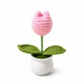 Handgemachte gehäkelte rosa Tulpe im Topf Wolle gestrickte Blume für Tischdekoration Zuhause. - Einzelkopf Tulpe (Rosa)