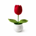 Handgemachte gehäkelte Tulpe Topfpflanze gestrickte Blume Tischdekoration Heimdekor - Einzelkopf Tulpe (Rot)