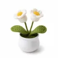 Handgemachte gehäkelte Topfpflanze Strickblume Ornament Haus Schlafzimmer Tischdeko - 2-Kopf Maiglöckchen (Weiß)