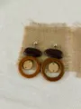 Boho woven flower pendant earrings, wooden circle and geometric drop design for seaside holiday. - Dark Resin Flower Style (EH2914E)