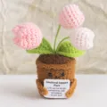 Pianta di supporto emotivo all'uncinetto fatto a mano vaso tulipano bambola con carta - Tulipano Grasso a 3 Teste-Serie Rosa