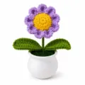 Handgemachte gehäkelte Gänseblümchen Topfpflanze künstliche Strickblume für Tisch Dekoration - Einzelkopf Gänseblümchen (Lila)