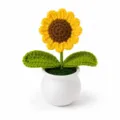 Handgefertigte Häkel-Sonnenblume im Topf, dekorative geflochtene Blume für Büro. - Einzelkopf Gänseblümchen (Gelb)