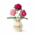 Planta en maceta de rosas de ganchillo hechas a mano flor tejida decoracion escritorio - Rosa 3 Cabezas Rosa