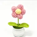 Handmade crochet flower pot knitted pink flower desktop ornament cute gift for kids - Pink
