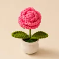 Handgemachte gehäkelte Rosen Topfpflanze Strickblume Tischdekoration Geschenk 1Stück - Einzelkopf Rose (Rosa)