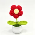 Handmade crochet red puff flower potted plant, cute knitted flower decor variant. - Red