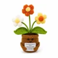 Planta en maceta de ganchillo hecha a mano, juguete de apoyo emocional con tarjeta. - 3 Flores Pequeñas Amarillas