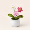 Handgemachte Häkel-Vergissmeinnicht Topfpflanze, Garn gewebter Blumenkasten für Tischdeko. - 3-Kopf Vergissmeinnicht (Rosa)