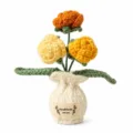 Planta en maceta de rosas de ganchillo artesanal flor tejida decoración de escritorio - 3 Cabezas Rosa Amarillo